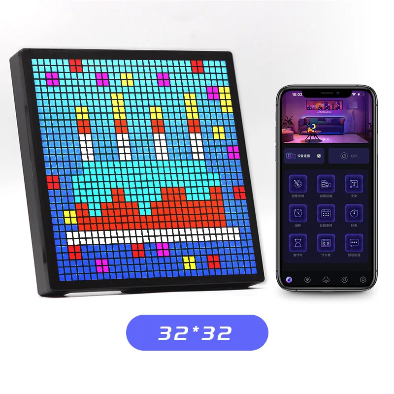 LED Pixel Display, 32x32/16*16 Programmable Pixel Art Display with APP Control ,Fun Text and Digital Clock negotiated price