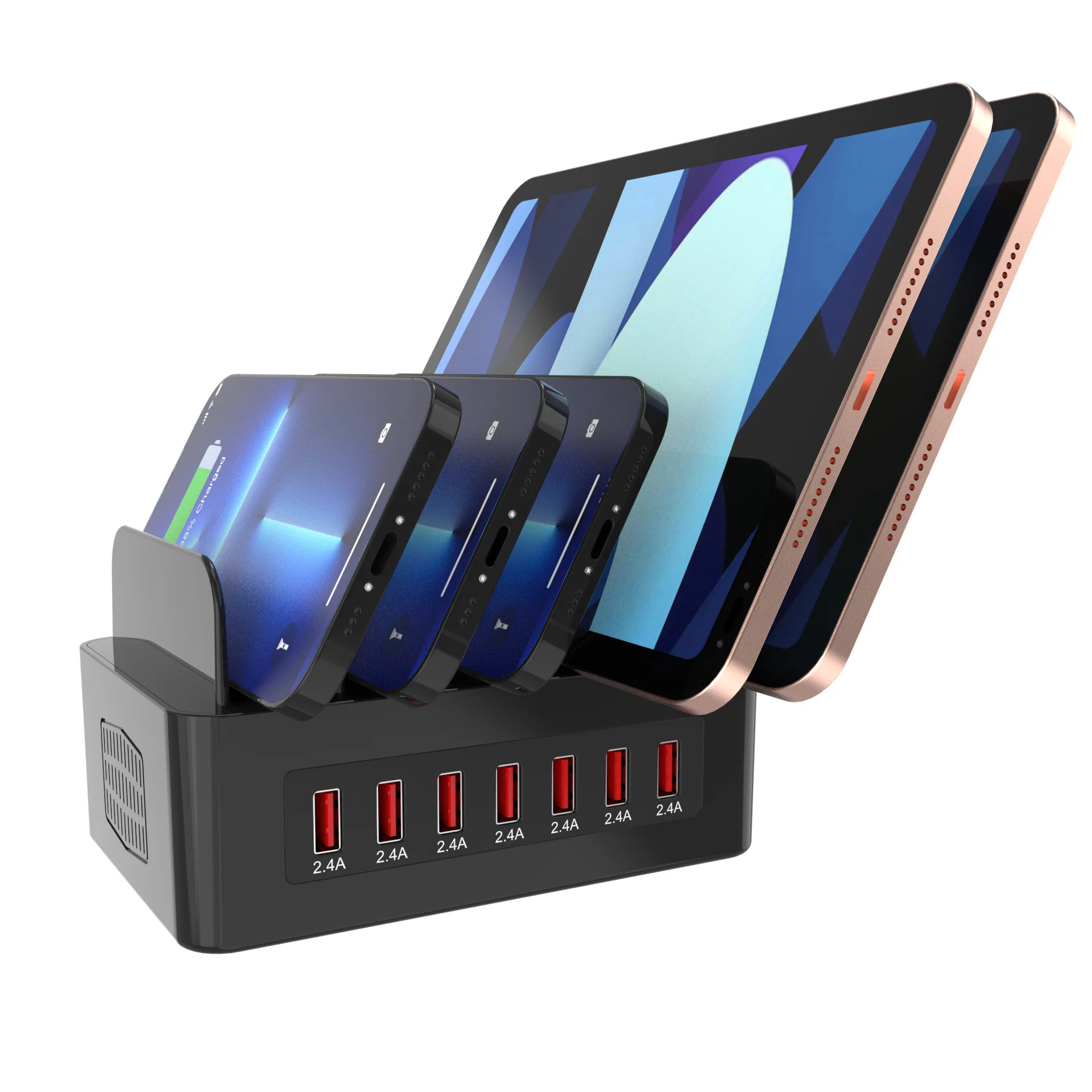Fast Charging Station for Multiple Devices 7 Port Multi USB Charger Station with Power Switch Designed for iPhone iPad  tablets