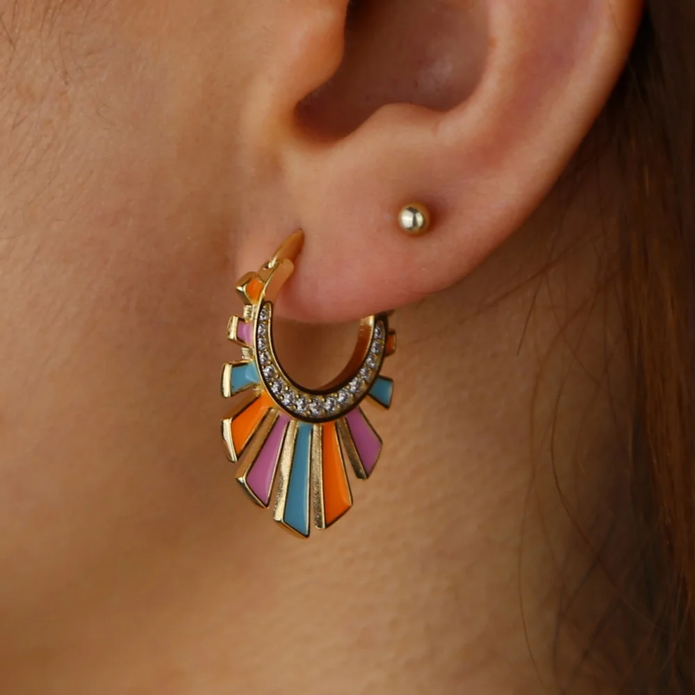 promotion pastel colorful enamel spikes geometric women fashion earring jewelry in stock