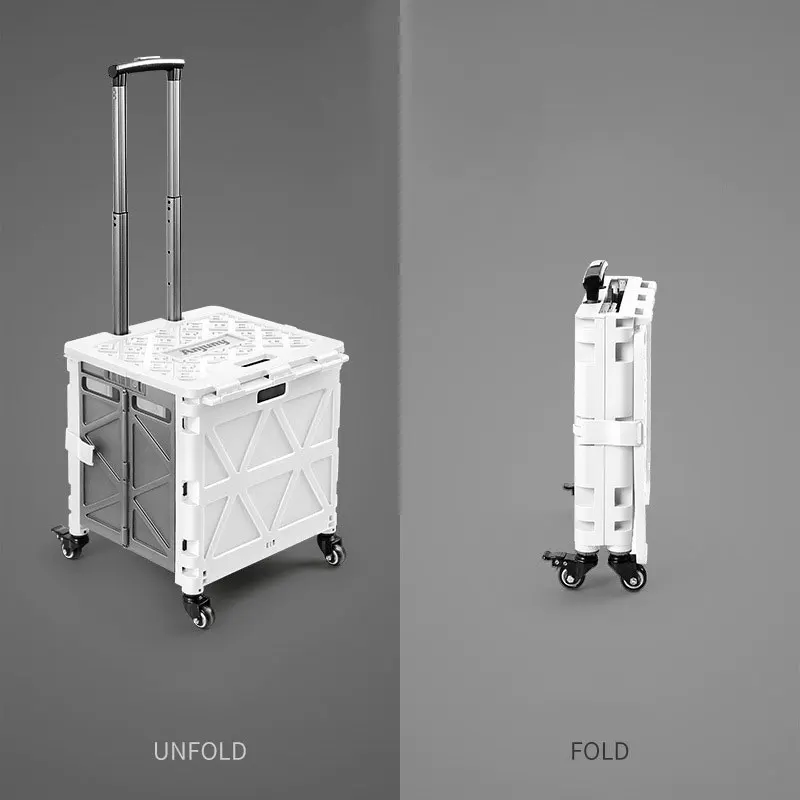 New Trendy Plastic Rolling Hand Supermarket Foldable Shopping Cart Mini Folding Shopping Trolley