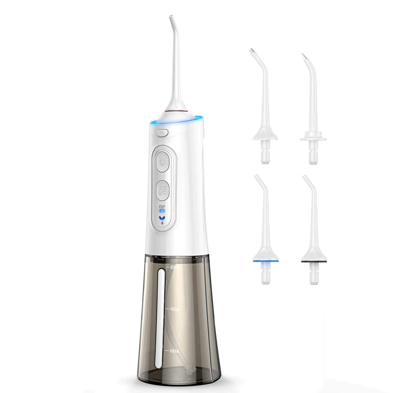 Electric USB Rechargeable IPX7 Waterproof 250ml Portable Water Dental Irrigation Flosser with Adjustable Water Pressure