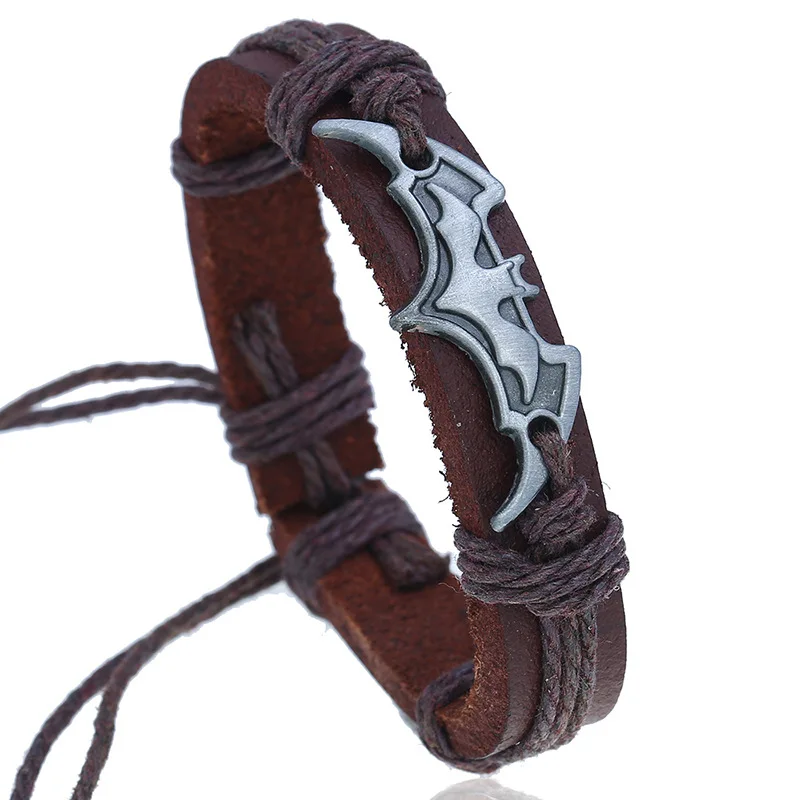 Wholesale Price Halloween Punk Jewelry Leather Handmade Bracelet Bat Leather Bracelet For Men