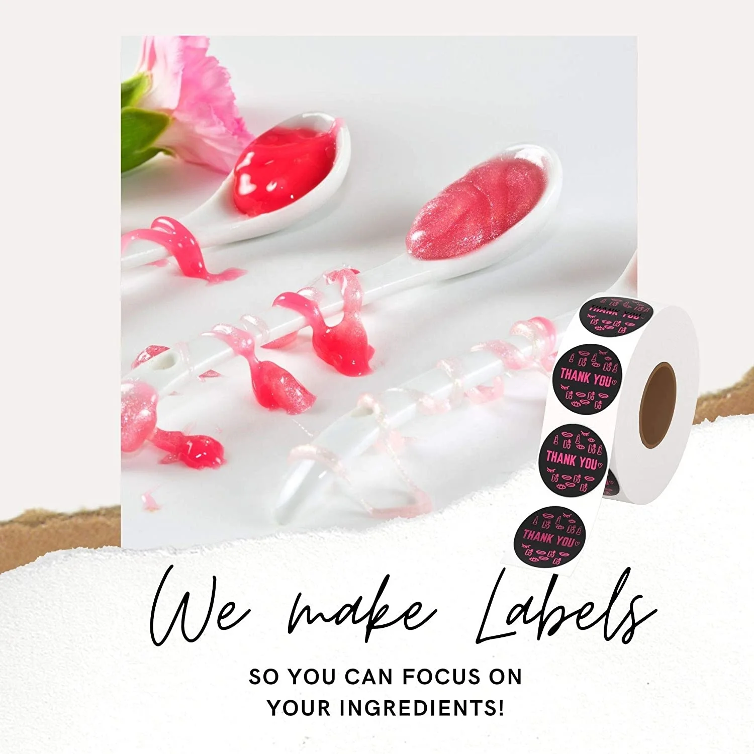 Thank You Stickers Roll Lip Gloss Packaging 500 Labels for Small Business, Salon & Beauty Store Eyelash Bags