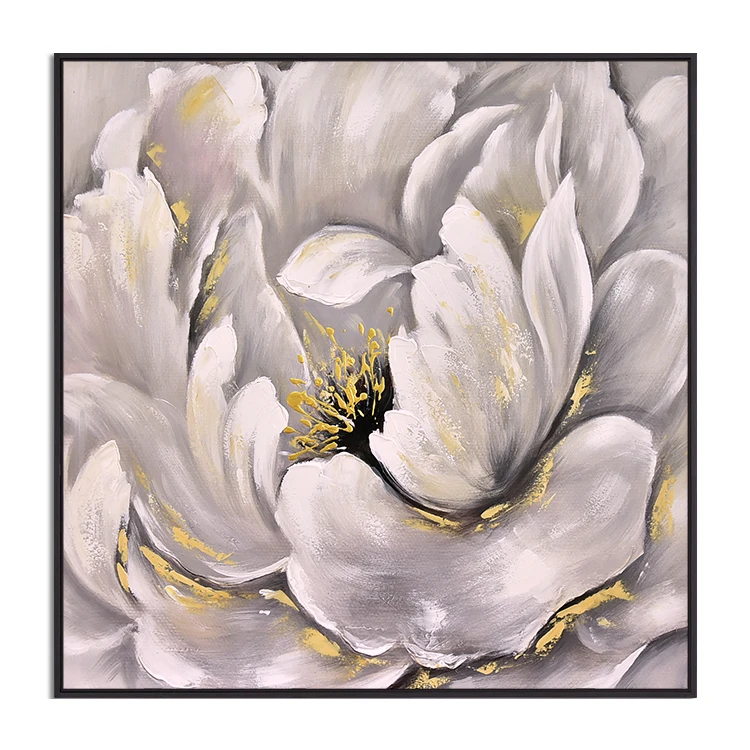 Handmade Modern Acrylic Canvas Artwork Beautiful White Floral Wall Art Flower Oil Painting