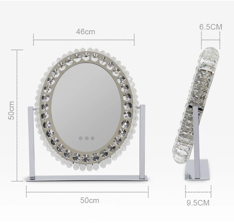 Luxury Crystal Led Table 360 Degree Rotation Large Size Beauty Distribute Touch Sensor Switch 3 Color Lights Makeup Mirror