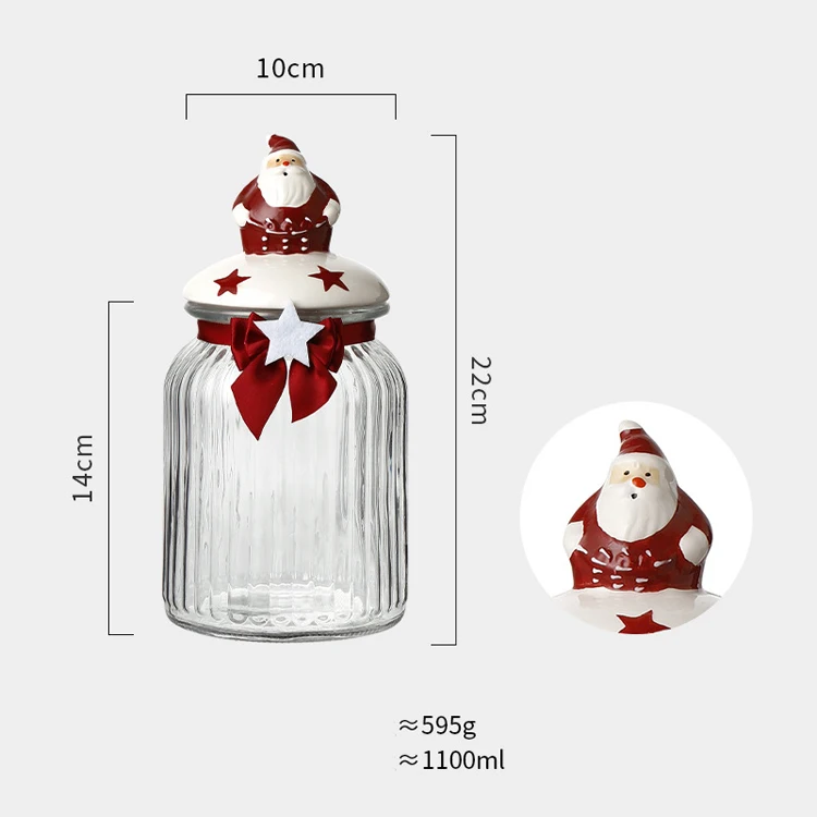 Kids best Christmas gift santa claus style snack cookie jar home decorative food glass storage jar