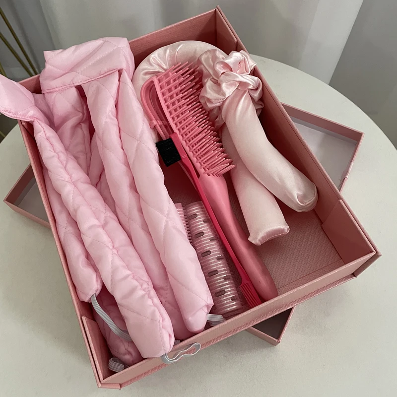 oem logo heatless curling rod Foam Rollers No Heat Curls Headband scrunchie sleeping silk hair roller curler set