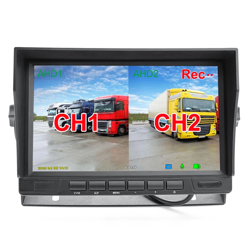 HD 1024*600 7 Inch IPS Screen 2CH Truck Bus DVR Recorder AHD Monitor With 2 Channels Front Reverse Backup AHD Recording Camera