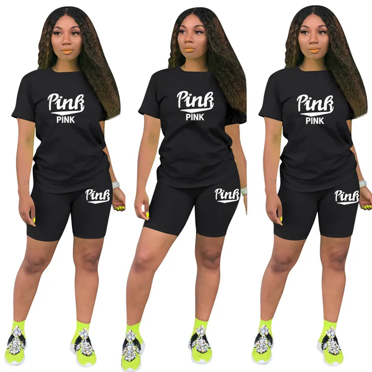 
Hot Sale Sport Ladies Tracksuit Letter Print T-shirt And Short Pants Spring Women 2 Piece Set 