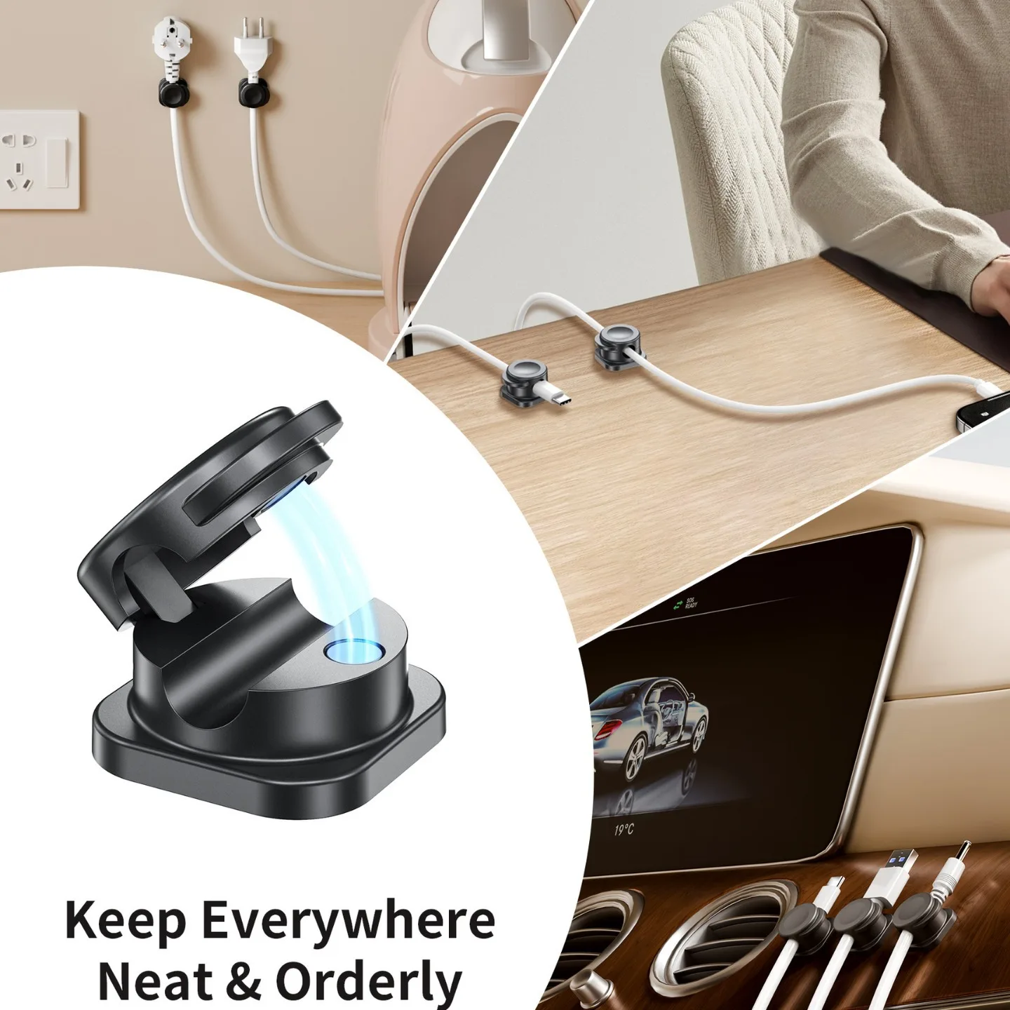 Under Desk 6 Pack Magnetic Cable Management Smooth Adjustable Clips Cord Holder For Home Office Desk Phone Desktop Nightstand