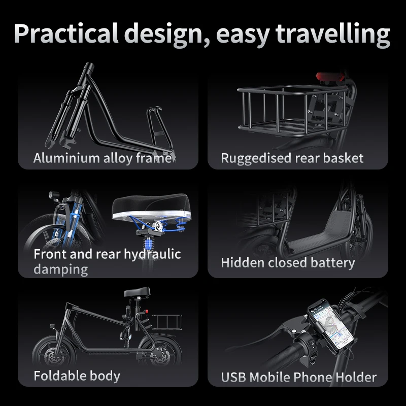 Electric City Bike14 Inch Fat Tire 36v Step Electric Bicycle  Big Lcd Display Electric Bike For adult Aluminum Frame