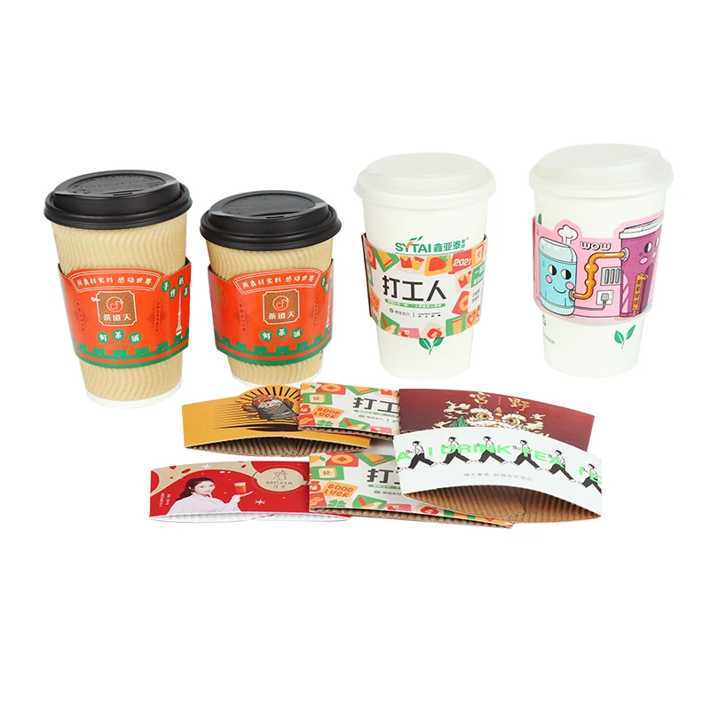 Disposable Coffee Cup Sleeves for 10oz 12oz 16 oz Protective Corrugated Cup Sleeve Brown For Hot Cold Beverage Drinking Cup