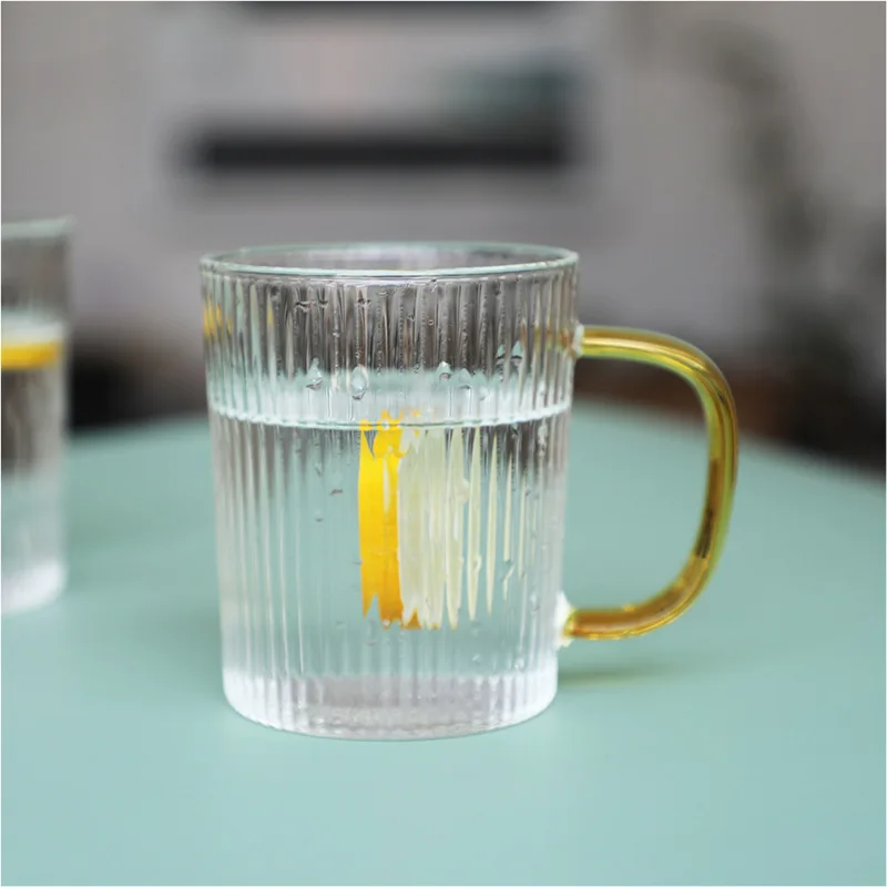 Optic Ribbed Portable Transparent Glass Coffee Mug Water Cup Teacup Cocktail Drinkware for Bar Beverages Milk