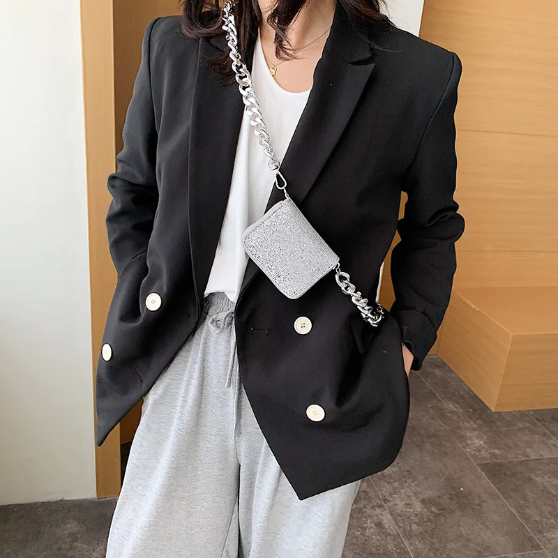 женский свитер, стильный уличные женские туфли с металлической цепочкой; Туфли с блестками мини портмоне сумки на плечо для дам