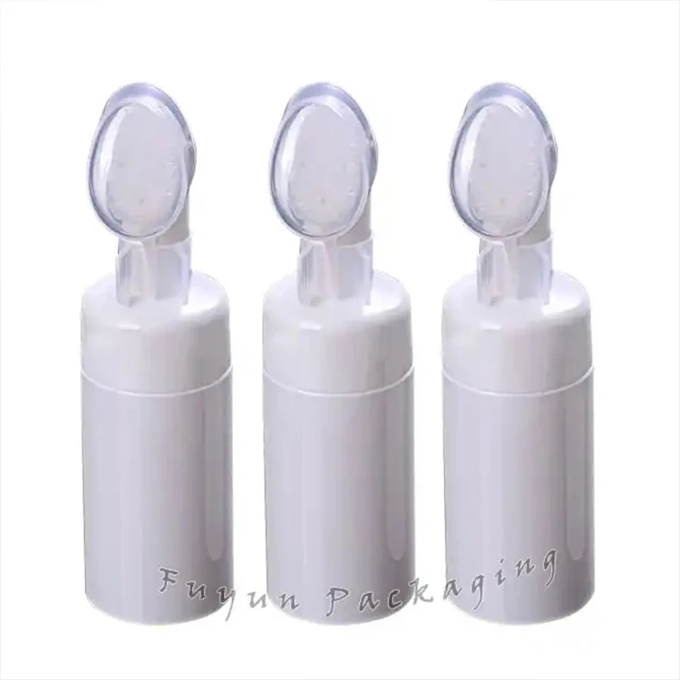 fuyun Available Wholesale High Quality100ml Pet Empty Foam Soap Wash Pump Bottle With Silicone Brush Plastic Airless Pump Bottle