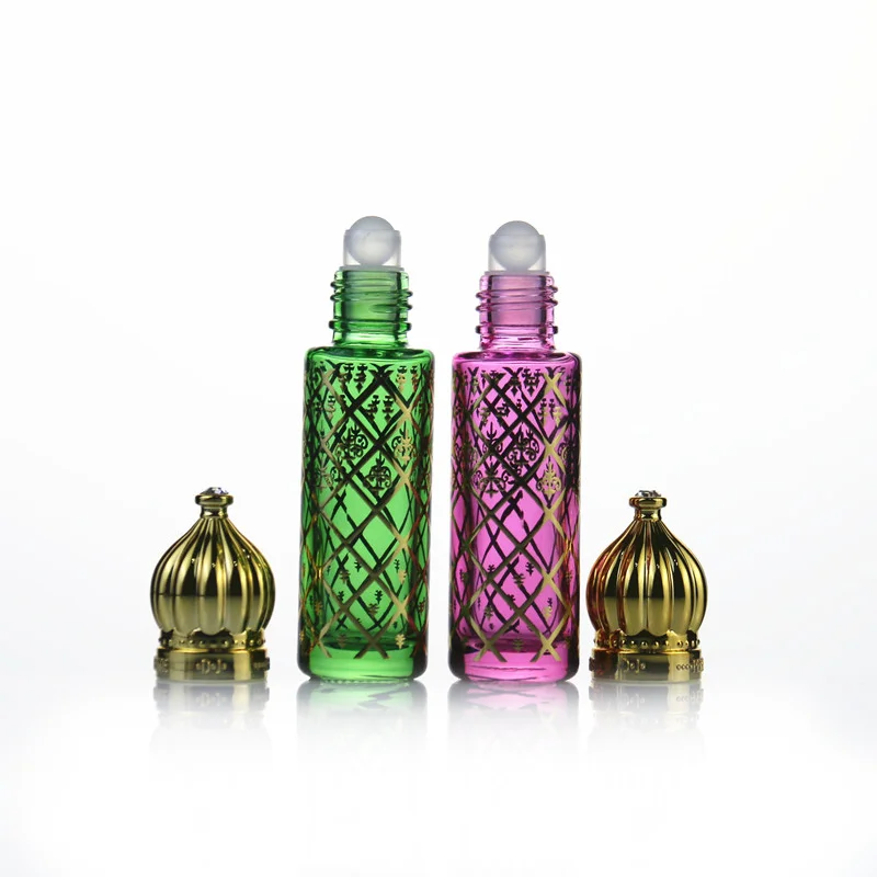 6ml 8ml Luxury Dubai Arabic Middle East Essential Oil Perfume glass roller bottle with gold lid