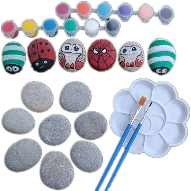 Hot sale Non-toxic Acrylic kids DIY Stone Painting Creative Graffiti Paint pebble stones Set oem