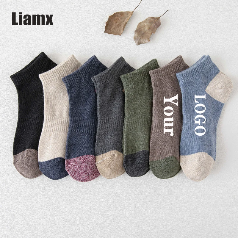 Custom cotton embroidery socks logo men custom print knitted socks sublimation blank plain customized ankle socks private label