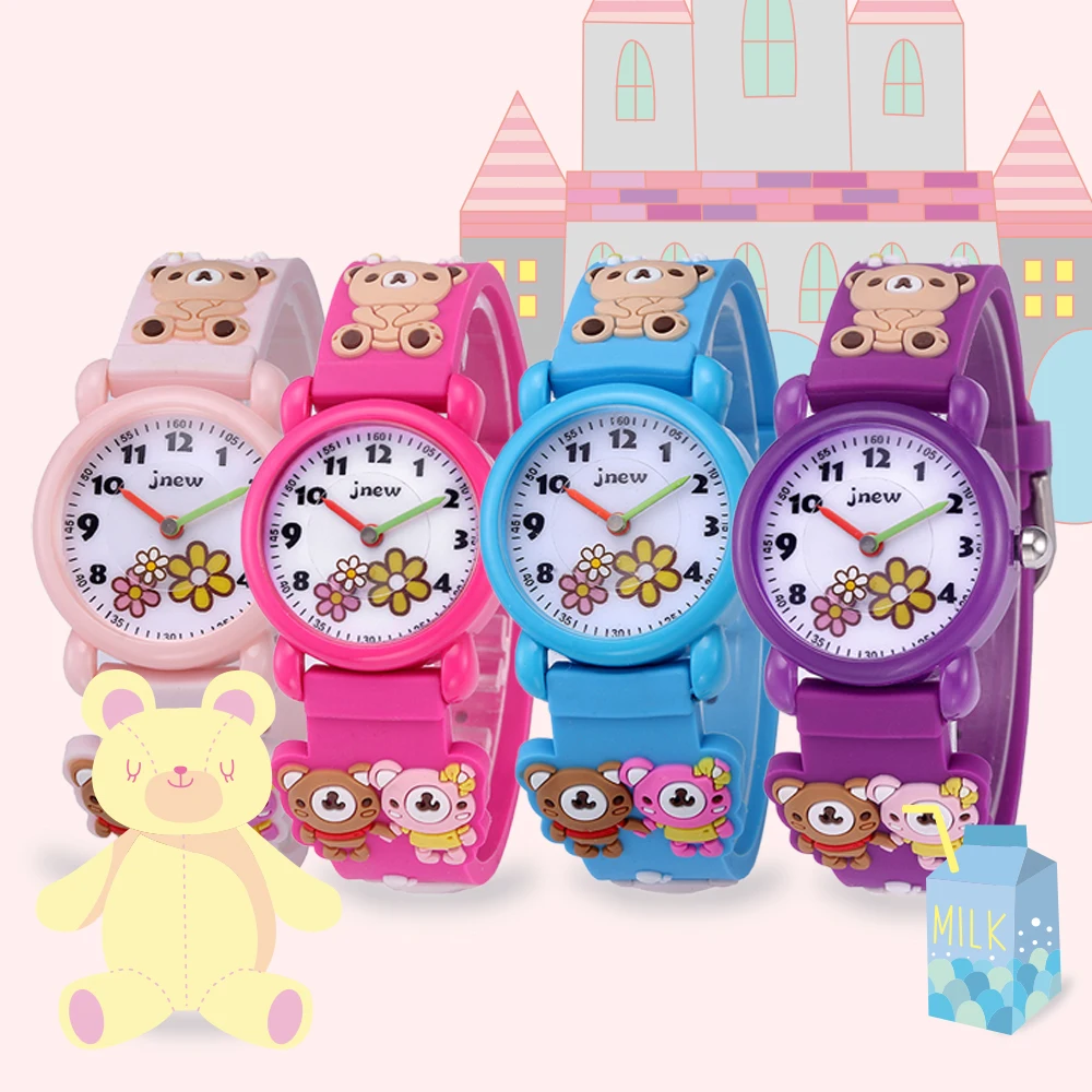 Children Quartz Sport Watch Two Bear Patterns Waterproof Wrist Kid Watch featuring Case Plastic Strap Buckle Clasp 3ATM Water