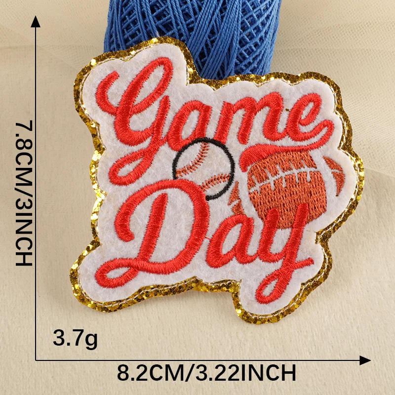 hot sale colored game day rugby design iron on embroidered glitter sport patches for clothes