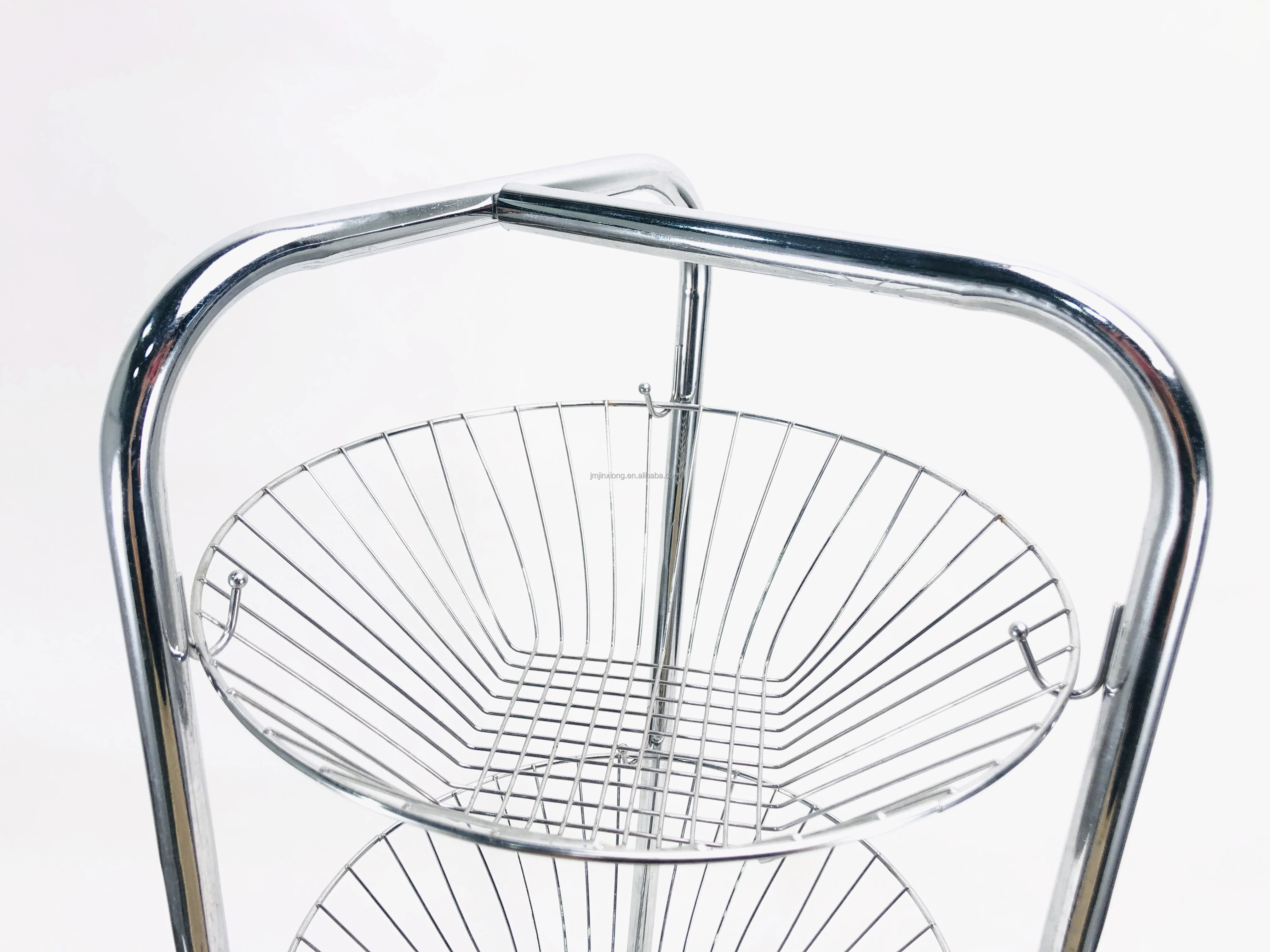 3 Layer Removable Chrome Plated Iron Wire Household Display Rack Storage Fruit Basket Organizer Shelf With Wheels