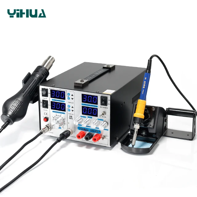 Паяльная станция YIHUA 853D + 5A 3-в-1 паяльная большой мощности с горячим воздухом и алюминиевой передней панелью
