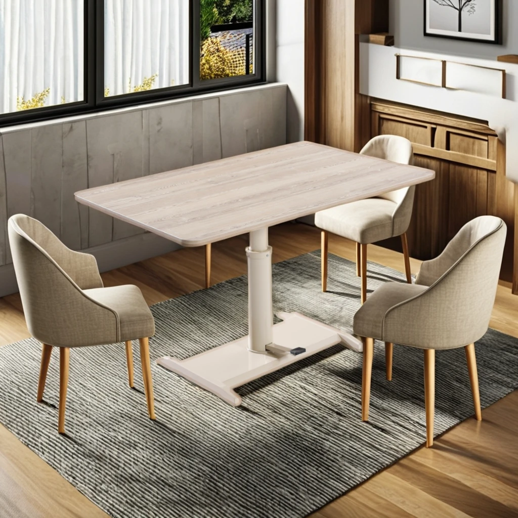 Modern 1M Long Oval Rectangle Dining Table Set Wooden Height Adjustable Convertible Design for Bedroom Dining & Living Room