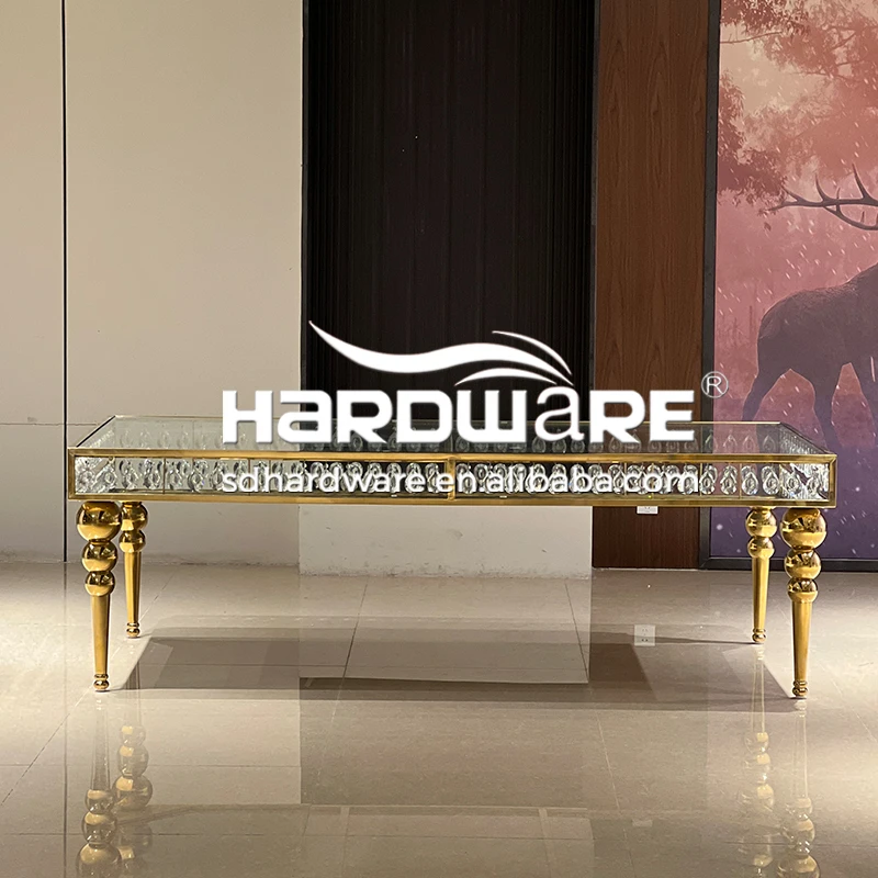 Stainless steel frame crystal decor luxury wedding dining square tables