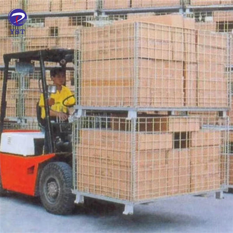 Hot dip galvanized stackable collapsible warehouse cargo storage metal wire bin