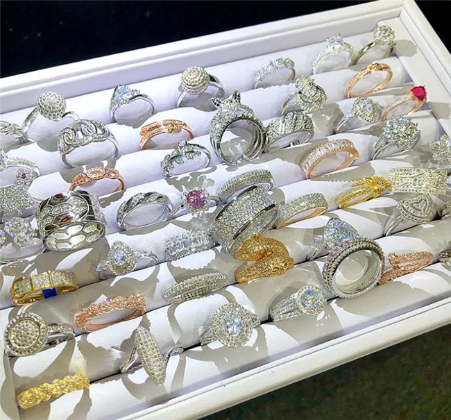 Wholesale 18K real gold plated color-preserving ring Mixed batch of fashion diamond-set jewelry at the counter