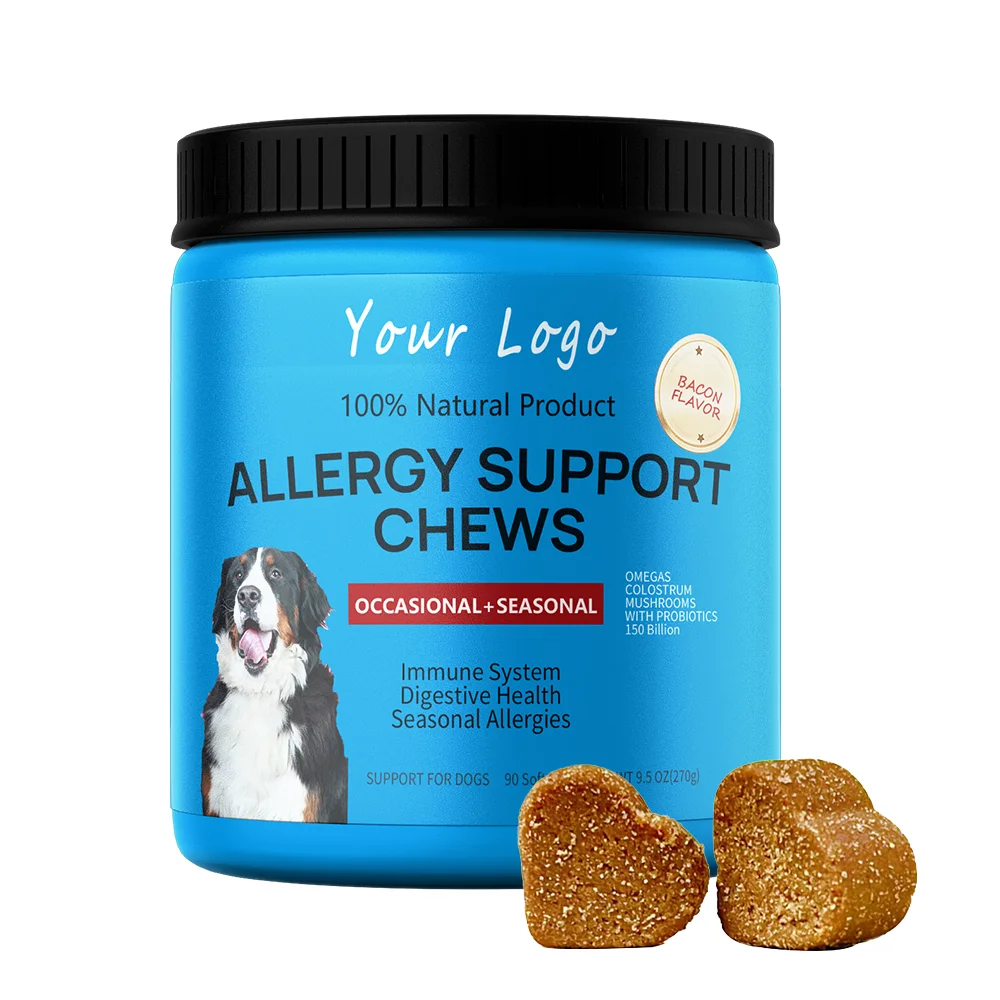 Allergy Support Chews for Pets Turkey and Tuna Flavored Supplement Powders in Bottles Customizable for Cats Fish Health Care