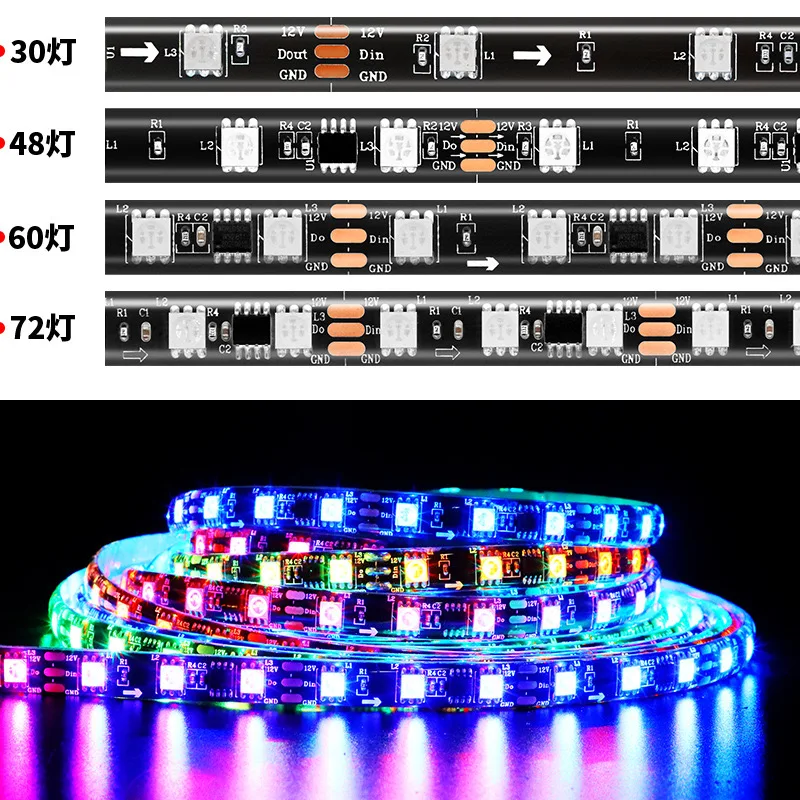 Customized addressable led strip ws2811 ws2812 ws2815 strong adhesive waterproof outdoor 12V/24v/5V5V 12V pixel rgb light strip