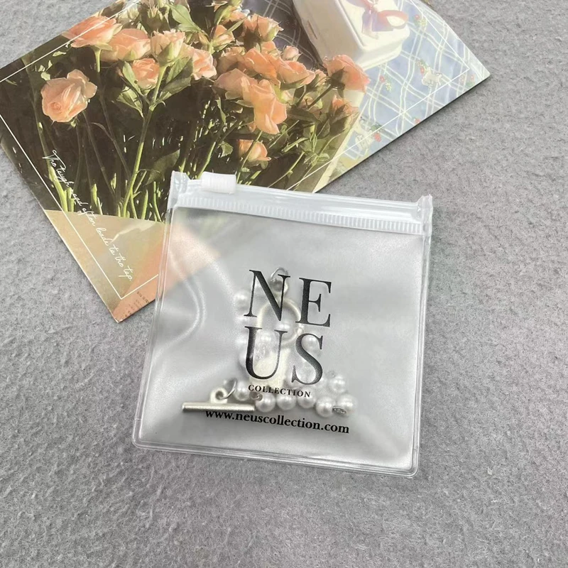 Custom Logo Fashion Earring Rings Plastic Zipper Bag Packaging Frosted PVC Jewelry Cosmetics Zip Lock Bag Pouch