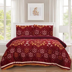 Luxury Blanket 3pc Set Reversible Printed Flannel Fleece With Soft &Warm Borrego/Sherpa Winter Thick Blanket Set  Flower  Design