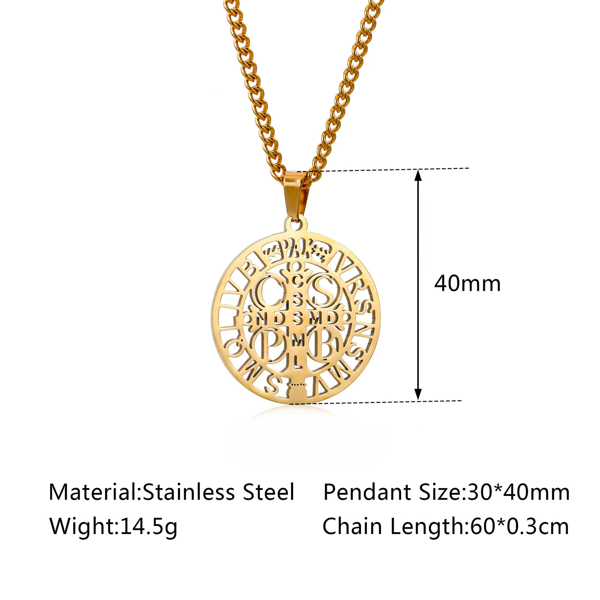 Benedictine Personalized Benedict Card of Exorcist Amulet Jewelry Gift Stainless Steel Exorcism Cross Pendant Necklace for Men