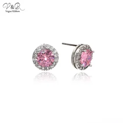 V&R Valentines Day Gifts Women Fashion Jewelry CZ Zircon earrings Diamond 925 silver Plated Rhinestone Crystal Stud Earrings