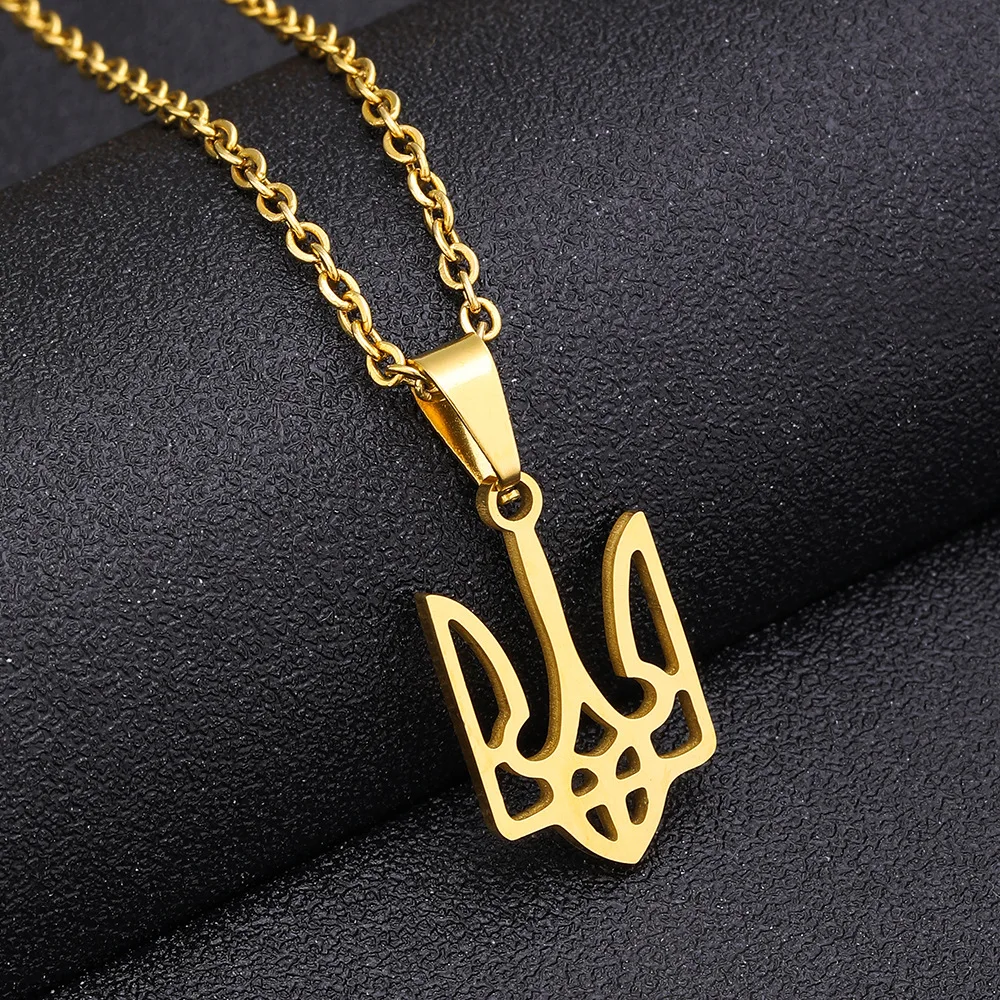 Stainless Steel National Symbols Of Ukraine Flag Pendant Necklace For Men Women Tryzub Ukrainian Solidarity Choker Jewelry