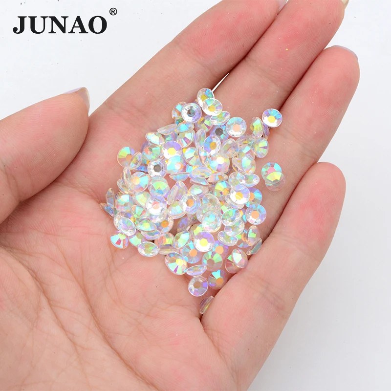 JUNAO Top Selling 2mm-6mm Transparent Siam AB Diamond Strass Non Hotfix Resin Jelly Rhinestones For DIY Crafts