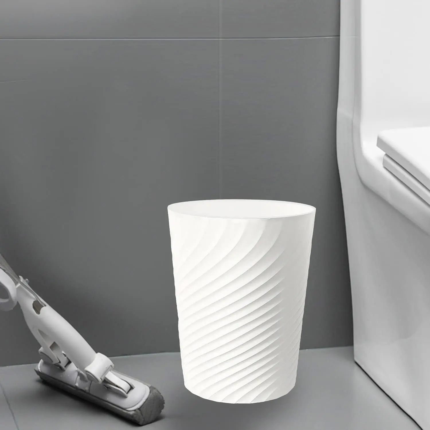 White 1.8 Gallon Small Trash Can Wastebasket Recycling Bin Slim Profile for Compact Spaces Bathroom, Office, Bedroom, Kitchen