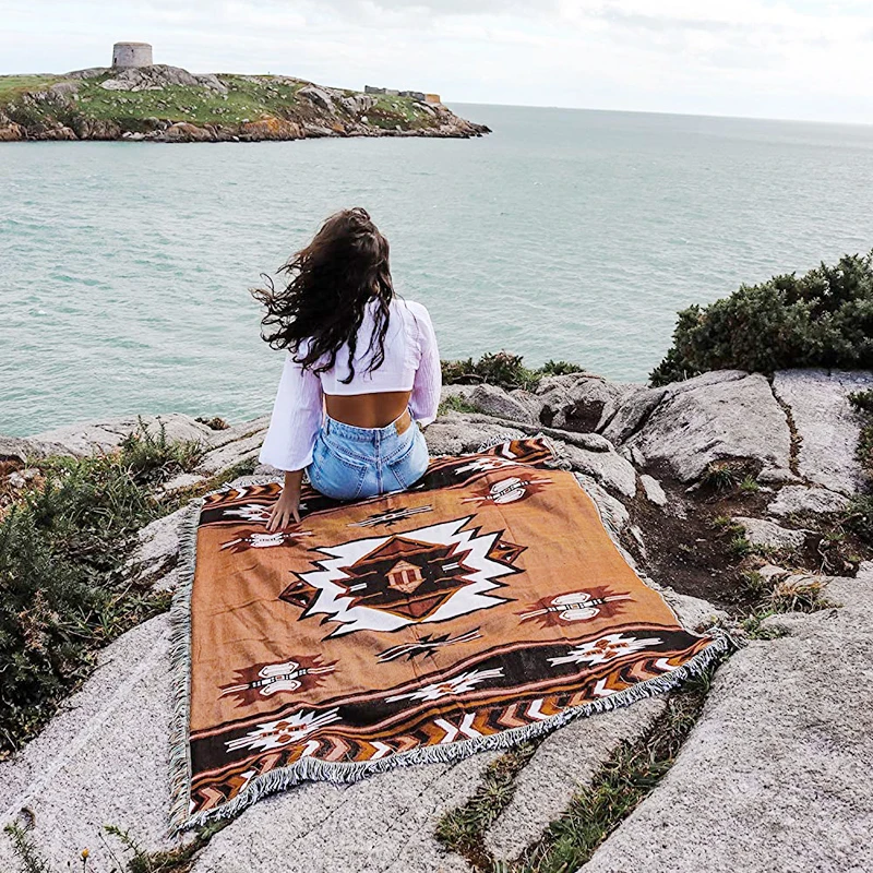 Monad Decor Indian Aztec Camel Boho Ethnic Custom Travel Camping Picknick Throw Blanket For Outside