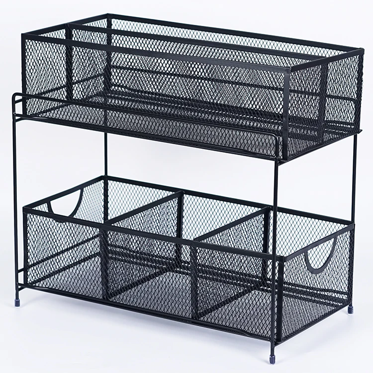 Steel Mesh 2-Tier Under Sink Cabinet Organizer with Sliding Storage Drawer