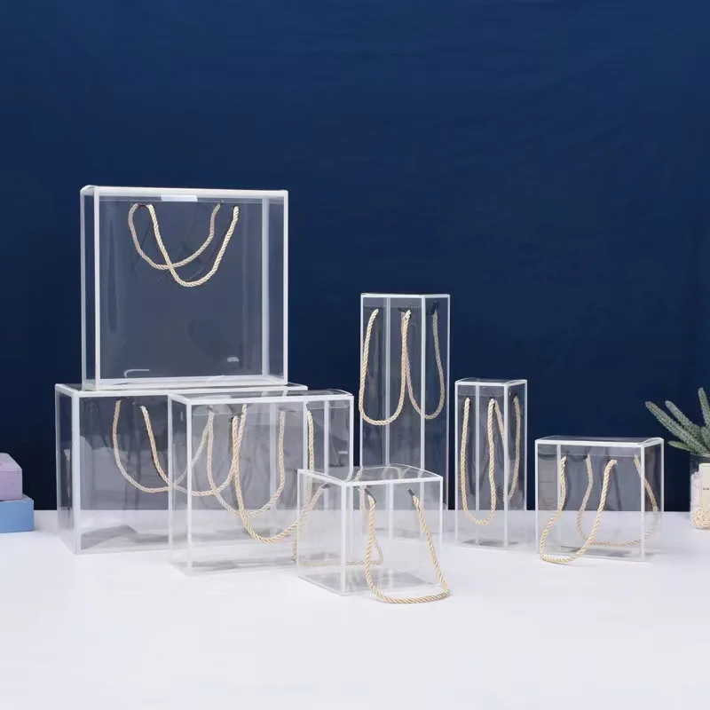 QUICK SHIPPING CLEAR  PVC PET GOLD STAMPING CANDY PACKAGING BOX WEDDING GIFT BOX WITH HANDLE
