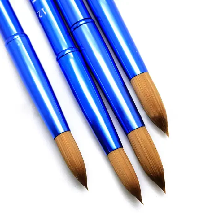 Custom Logo Electroplating Blue Color Metal Handle Nail Brushes Professional Germany Kolinsky Acrylic Nail Art Brush