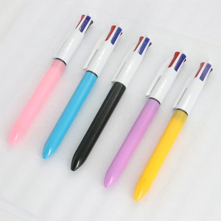Wholesale custom brand logo colorful ball pen retractable 4 in 1 colors pen promotional gift multi-color plastic ball pen