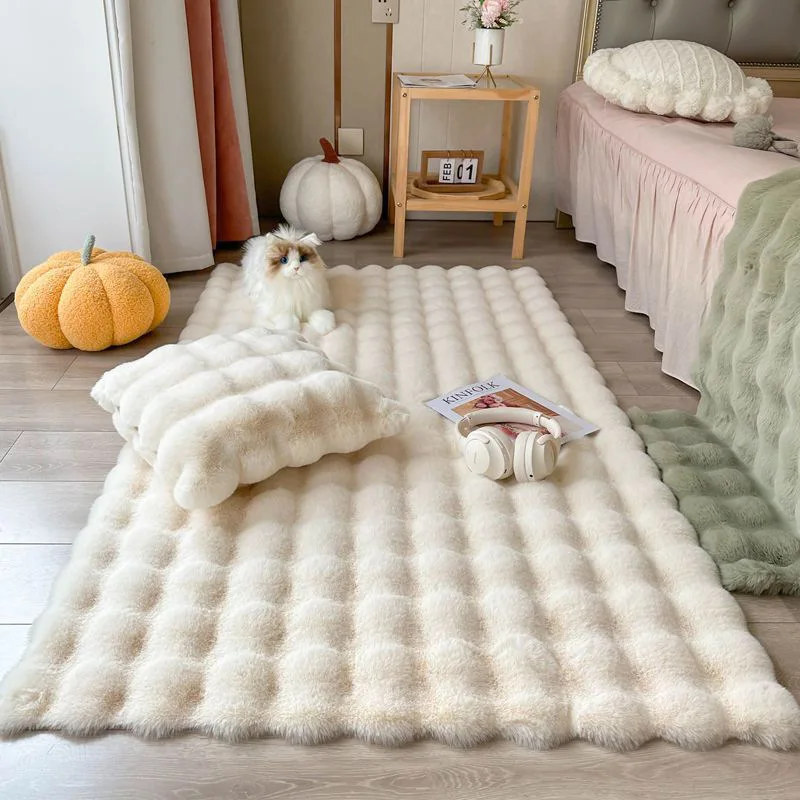 rabbit plush cream style polyester super soft and delicate bubble velvet floor mat bedroom bedside rug living room bay window