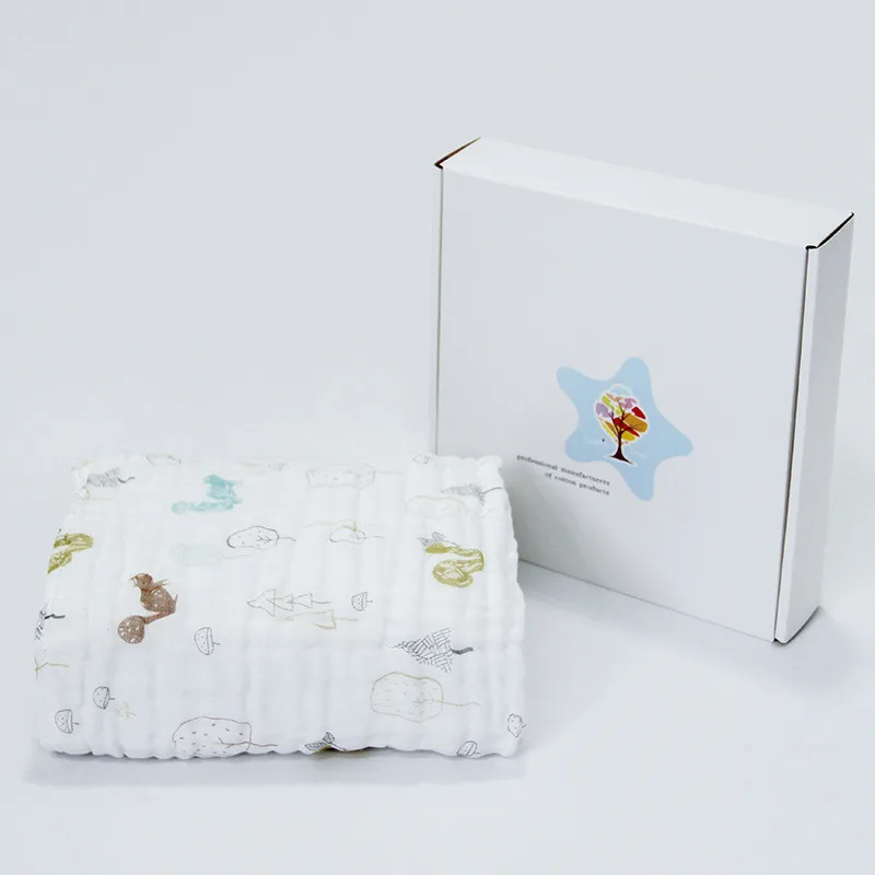 Muslin Tree Strong Water Absorption Cartoon Printed Bath Towel Newborn Warp Bath Towel