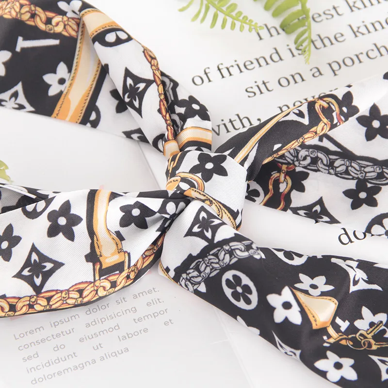 Trendy girls twill Silk cotton scarf printed Belt Vintage Hair Ties brand neckerchief collares Elegant knoted ribbion silky scar