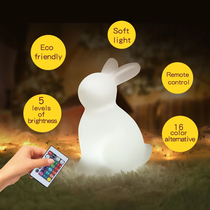 BSCI Manufacturer OEM RGB Remote Color Changing Cordless Rechargeable Huggable Cute Bunny Smart LED Night Light Table Lamp