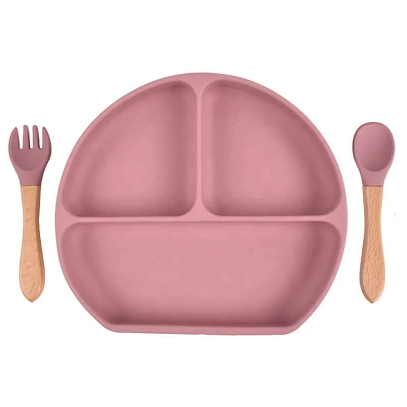  Amazon Baby Cutlery Supplier Silicone Suction Plate Set With Spoon And