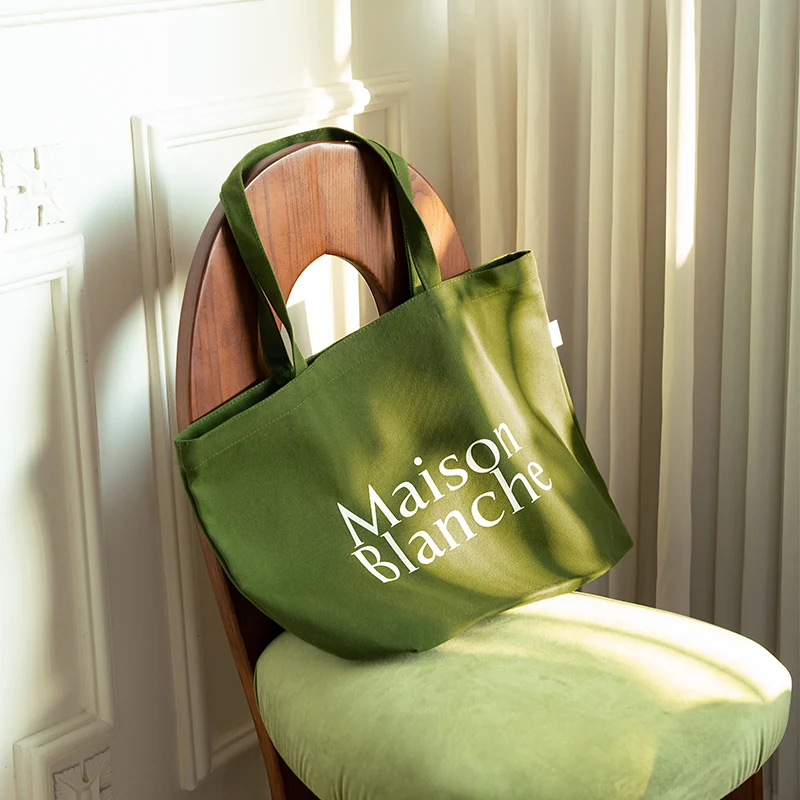 custom logo large spring green color Simple Versatile shopping Bag 100%cotton tote  bag